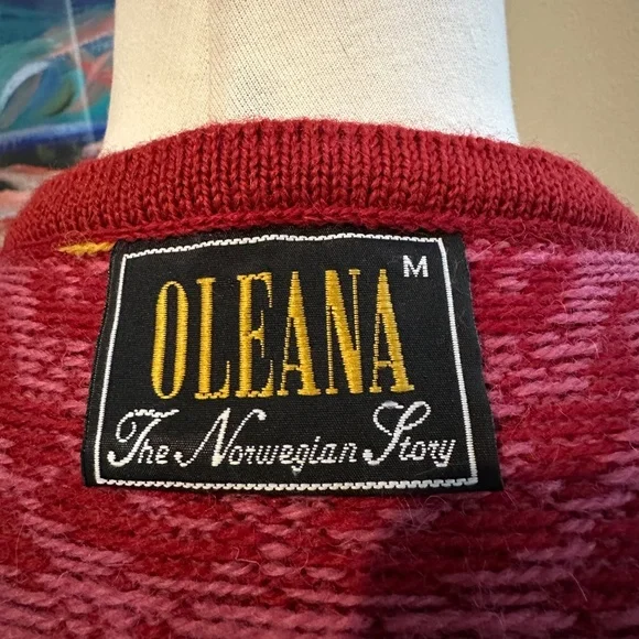 Oleana Pink Cardigan Sweater Jacket w/ Embroidered Ribbon -Norwegian Story - M